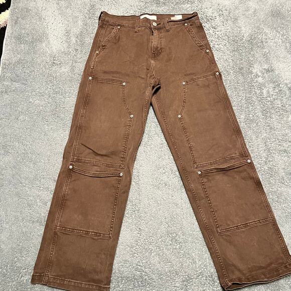 PacSun Canvas Pants Mens 29 x30 Straight Leg Double Knee Work Baggy Brown - Picture 1 of 11